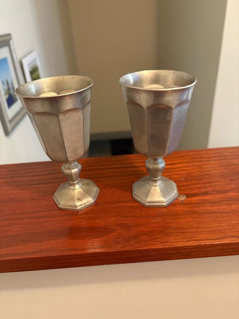 Vintage-Style Silver Tone Pewter Goblet Pair